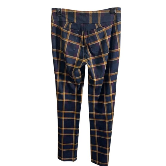 J McLaughlin Rylie Navy & Orange Plaid Pants Size XS Stretchy Slim Fit - Picture 5 of 6
